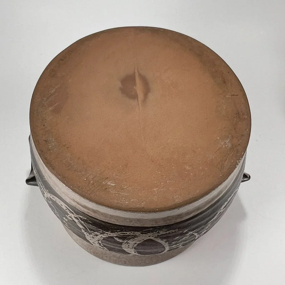 Vtg Studio Pottery Dish Pot Crock Stoneware Handles Lidded Earth Tones Rustic